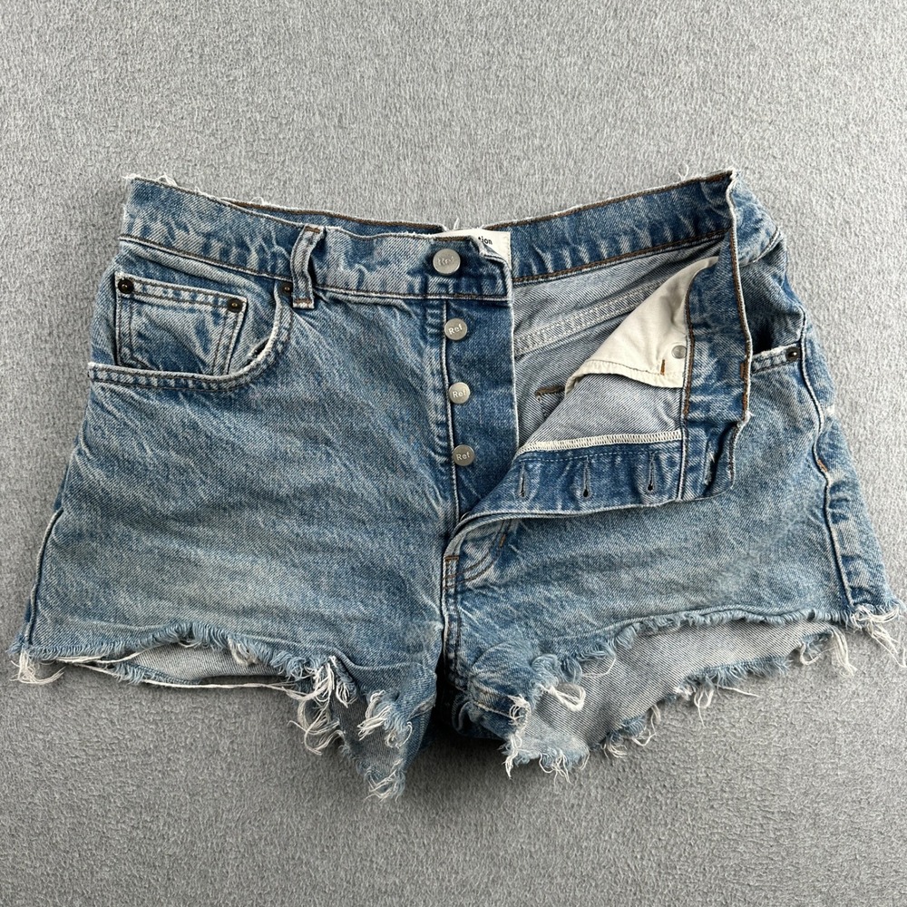 Reformation Jean Shorts Womens 29 Charlie High Rise Iskar Blue Button Fly Cutoff